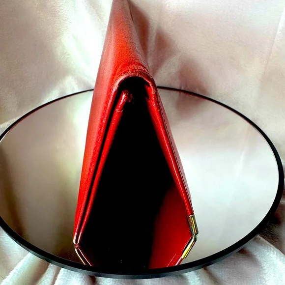 YSL Red Leather Wallet Monogram,Rare 80s Classic Yves Saint Laurent Vintage - Picture 12 of 14